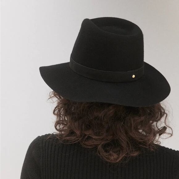 Janessa Leone Black Wool Fedora Hat New - Picture 1 of 9